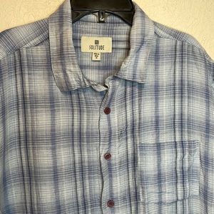 Solitude Blue Plaid Short Sleeve Button Down Shirt